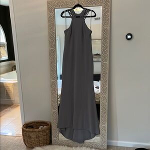 Calvin Klein Gray High Low Halter Gown